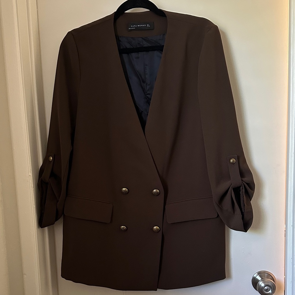 Zara Dark green Blazer with Buttoned Sleeves size L